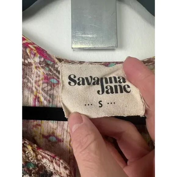 Savanna Jane S Aztec Floral Embroidered Top Bell Sleeve Shirt Tunic Boho D45 - Picture 4 of 8